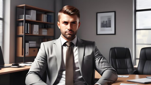 Portrait of a business man sitting in an office. Generative AI