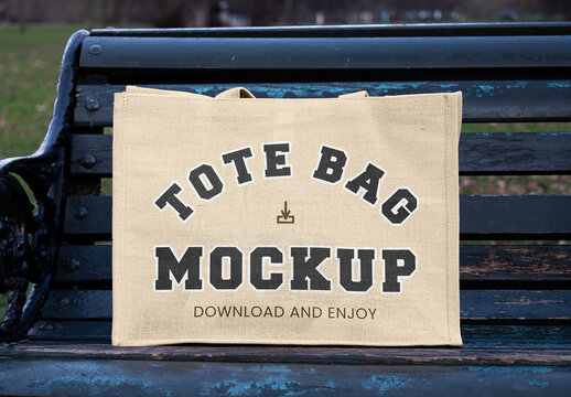 Tote Bag in Hyde Park Bench Mockup