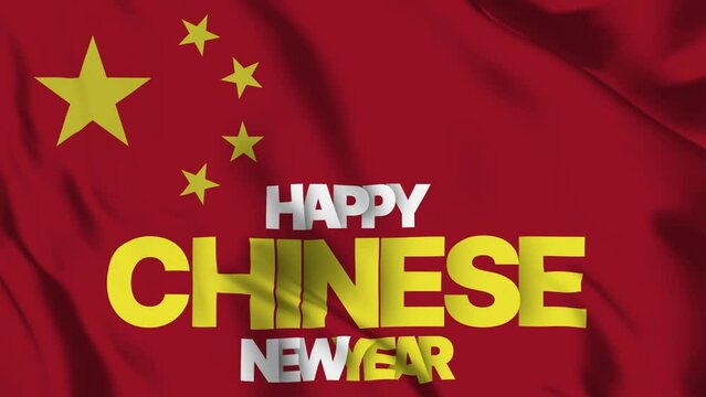 Happy Chinese New Year Text animation on Chinese flag background for Chinese New Year (Happy Chinese New Year)