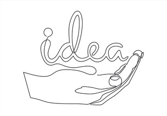 Fototapeta premium Hand Holding word idea. Creativity, New Ideas, Innovation, Inspiration.Continuous line vector illustration