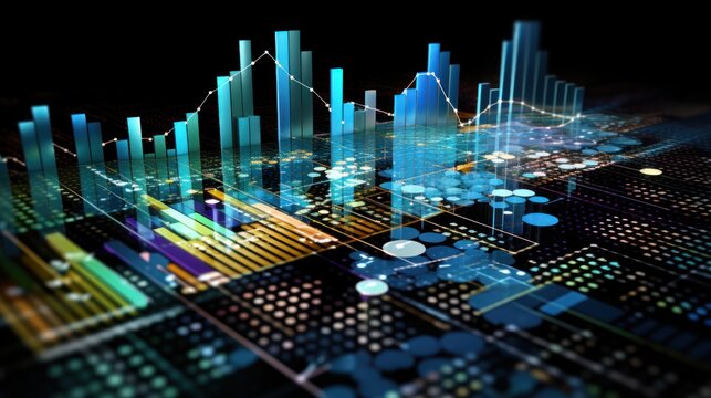 Representation of data analytics,charts, graphs and data driven insights emerging from a sea of information