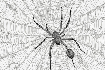 Obraz premium Hand drawn black and white illustration spyders and web. Generative Ai