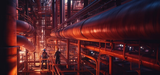 Engineers in the oil and natural gas pipeline refinery.