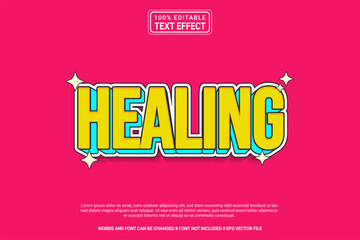 Editable text effect Healing 3d cartoon template style modern premium vector