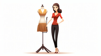 Fashion designer with mannequin, cartoon isolated.