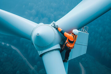 Skilled Technician Fixing Wind Turbine Up Close - obrazy, fototapety, plakaty