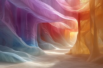 fantastic colorful cave with sun rays, light, abstract background