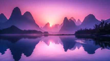 Fototapeten Asian background with Karst mountains, lake.  © Vika art
