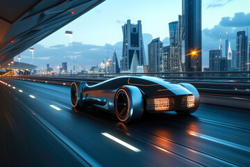 High-Speed Future: Modern City Highway with Advanced Car