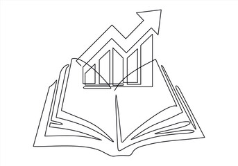 Illustration of graph on book.Continuous line drawing