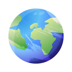 symbol of earth planet, globe on white background, blue and green vector of word 