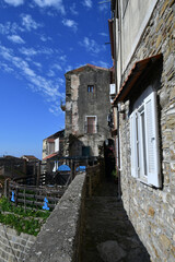 A narrow street in Castellabate, a medieval village on the coast of Campania, Italy..