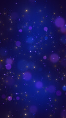 abstract blue and purple background with glitter and bokeh, golden shiny and shimmering luxury social media story back