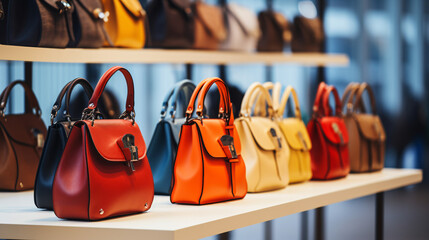 Female Handbags on Rack in a Store: Different Col