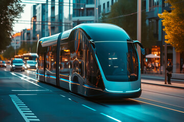 Sustainable Urban Transit: Futuristic Electric Bus Scene