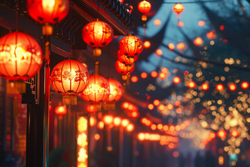 Traditional Chinese Architecture in Festival Glow