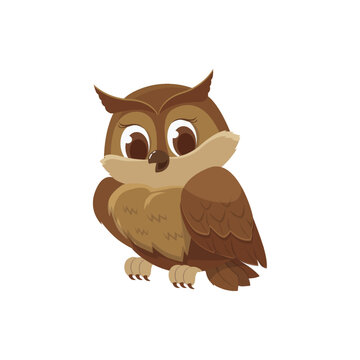 Cute cartoon character, also called owl icon or chibi, owl logo, sticker design, baby wild animal or cute cartoon owl mascot. Isolated on a white background.