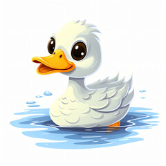 Funny Cartoon Duck Swimming Isolated on a White