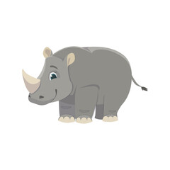 Cute rhinoceros illustration isolated on white background.Simple Illustration for children's book. African animal in cartoon style. Perfect for greetings, cards