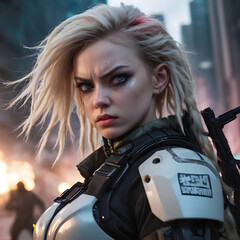 Obraz premium A woman soldien wearing a futuristic armor..