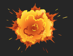 Explosion animation effect for game. Burst explosion in cartoon style. Bomb or bang.  isolated illustration