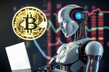 AI Trading. AI Robot on chatGPT generate analytic Trading chart. AI trading bots. Artificial intelligence bot on investment. Broker Crypto bot. Trader Robot on analys cryptocurrency. Gas oil futures