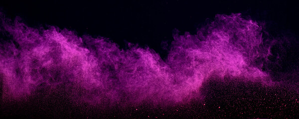 Purple powder dust smoke on black background - obrazy, fototapety, plakaty