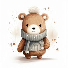 cute bear wearing a cozy sweater in the style