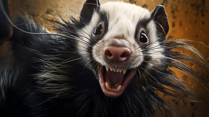Close-up selfie portrait of a hysterical skunk