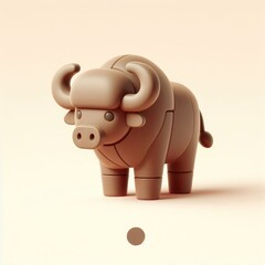 Majestic 3D buffalo on a light background. 3D clay cartoon model of a buffalo.