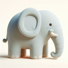 Charming 3D elephant icon on a light background. 3D clay cartoon model of an elephant.