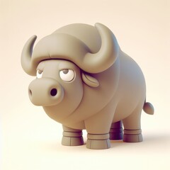Majestic 3D buffalo on a light background. 3D clay cartoon model of a buffalo.