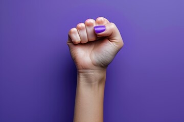 Womans Hand With Purple Nail Polish