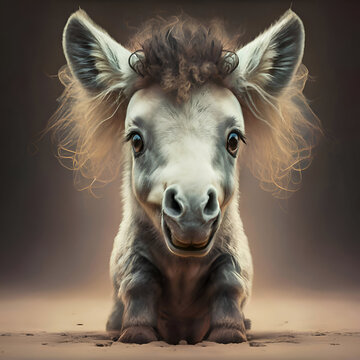 cutest adorable pony baby against grey gradient background. Digital artwork. Ai generated