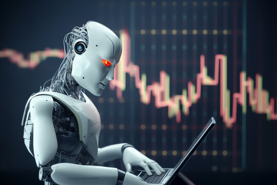 AI Trading. AI Robot on chatGPT generate analytic Trading chart. AI trading bots. Artificial intelligence bot on investment. Broker Crypto bot. Trader Robot on analys cryptocurrency. Gas oil futures