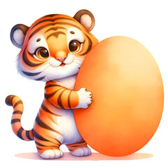 Naklejka premium Cute watercolor animal character holding geometric shape clipart of tiger