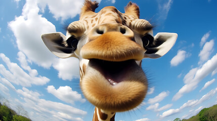 Close-up selfie portrait of a funny giraffe