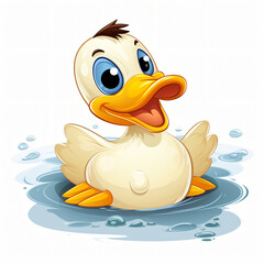 Funny cartoon duck swimming isolated on a white.