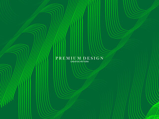 Premium minimal cover design. Cool halftone gradient. Future geometric template. Green wave lines pattern background.