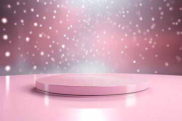 Pink podium 3d illustration background , mock up display with sparkle and glitter for beauty products or holiday event.	