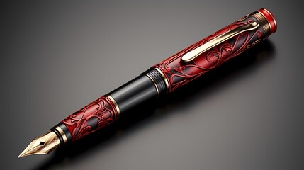 Top view of a luxury fountain pen mockup on a solid background