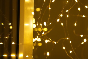 close up of fairy christmas lights with bokeh background