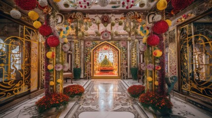 Fototapeta na wymiar Entrance of a temple decorated. Generative AI