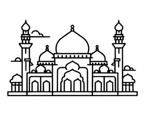 Islamic mosque illustration minimalist design. Islamic mosque for Ramadan Kareem or Eid Mubarak graphic vector design isolated on white background