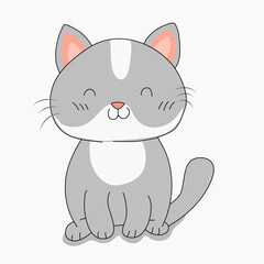 cute and adorable cartoon cat illustration on a white background, flat design style