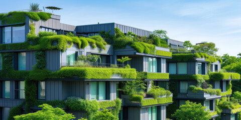 Fototapeta na wymiar High view of a Modern residential district with green roof and balcony