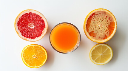 Fresh orange, carrot, and grapefruit juices isolated