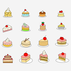 icon set of cakes and desserts, simple line art design