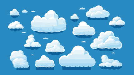 Fototapeta premium Cartoon cloud vector set. Blue sky with white clouds
