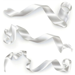 Set of silver ribbons isolated on perfect white background, clipping path 